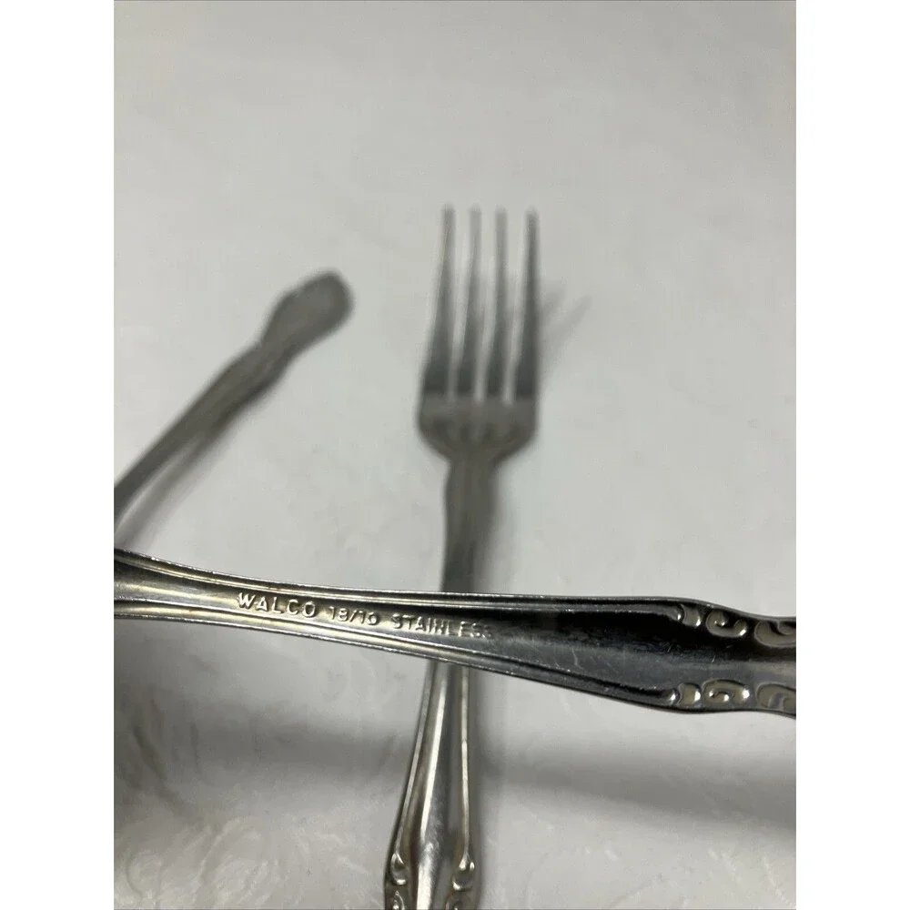 WALCO ILLUSTRA Dinner Fork & 2 Round Bowl Soup Gumbo Spoons Stainless